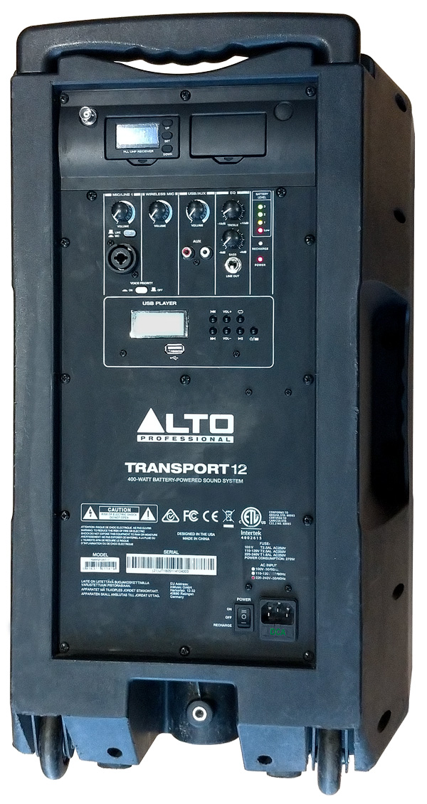 Face arrière ALTO TRANSPORT 12 200W sur batterie