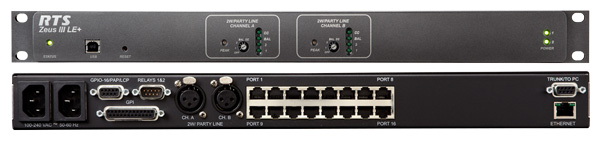 Faces avant et arrière RTS ZEUS III LE+ matrice intercom numérique