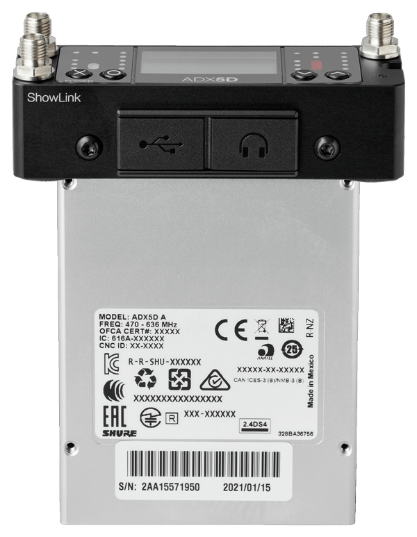 SHURE ADX5D 2-Channel Digital Receiver Side Panel