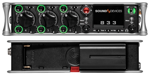 SOUND DEVICES 833 Field Mixer-Recorder Front & Back Panels