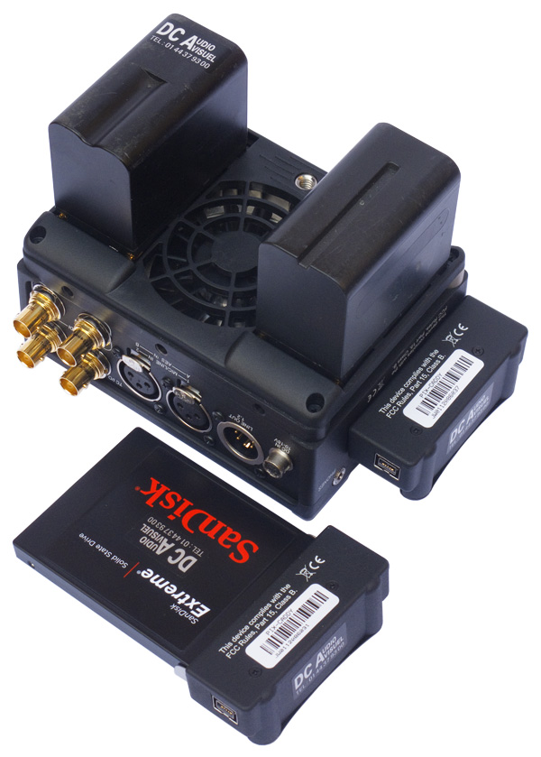 SOUND DEVICES PIX 240 HD Video Recorder Rear Panel with Batteries and SSD