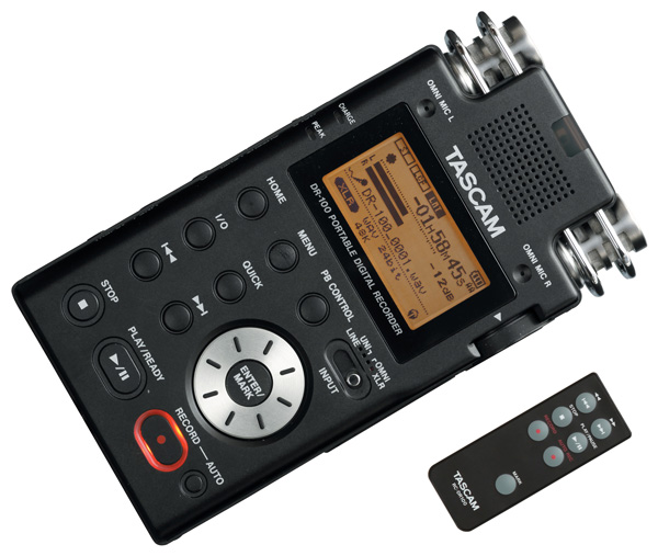 TASCAM DR-100 Stereo Built-In Microphones Front Panel with Remote Control