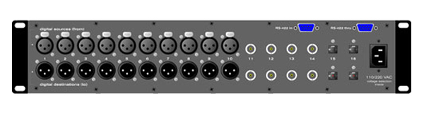 Z-SYSTEMS z.16.16d Digital Detangler Rear Panel outfitted with 10 AES/EBU, 4 coaxial S/PDIF, and 2 optical I/O ports