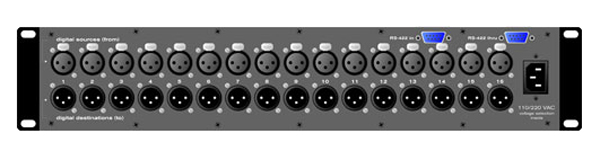 Z-SYSTEMS z.16.16d Digital Detangler Rear Panel outfitted with 16 AES/EBU I/O ports